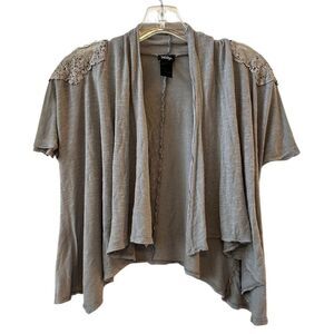 Vanity Women's Gray Open Front Cardigan with Lace Detail One Size